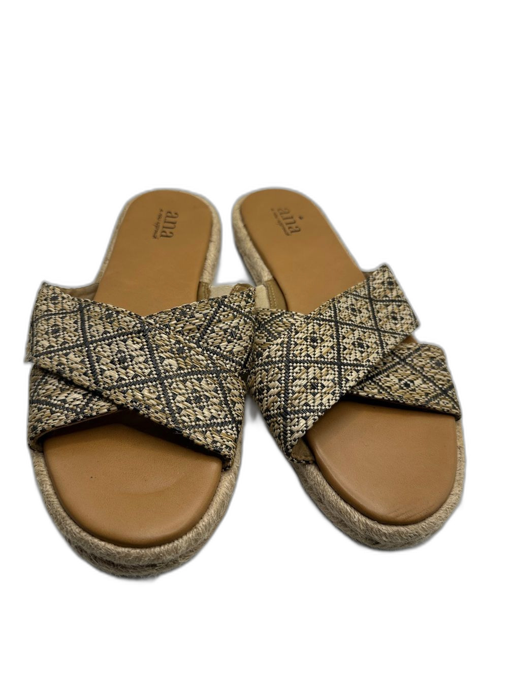 Woven Crossband Slide Sandals in Tan size 9.5